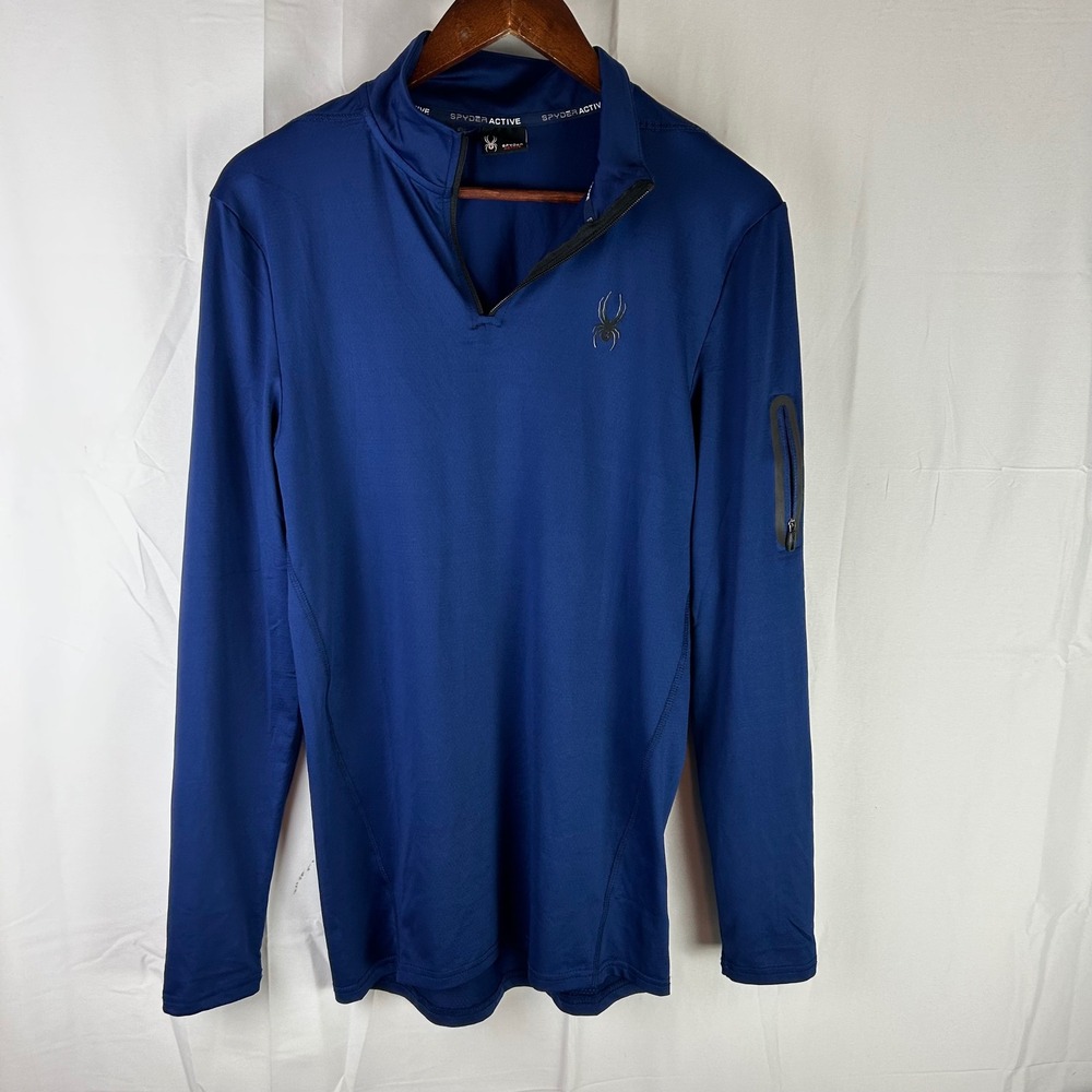 Spyder Pullover Mens S Blue 1/4 Zip ProWeb Activewear Long Sleeve Pocket *Flaw